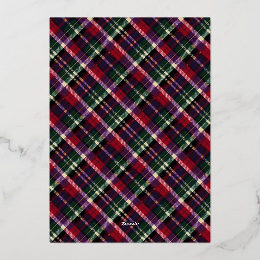 タータンチェック素朴格子模様アーチ写真グリーンクリスマス 箔シーズンカード (裏面)