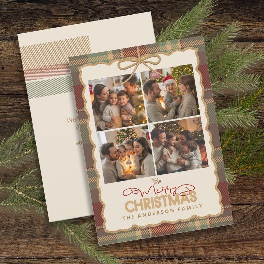 タータンチェック縁どクリスマス4写真テンプレートID1141A シーズンカード