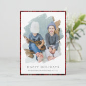 タータンチェック縁どホリデーフォトカード シーズンカード (スタンド正面)