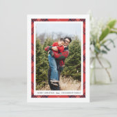 タータンチェック縁どホリーポートレートフォトカード 案内状 (スタンド正面)