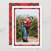 タータンチェック縁どホリーポートレートフォトカード 案内状 (正面/裏面)