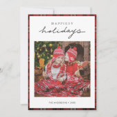 タータンチェック縁ど/バックハッピーホリデーのフォトカード シーズンカード (正面)