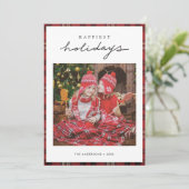 タータンチェック縁ど/バックハッピーホリデーのフォトカード シーズンカード (スタンド正面)