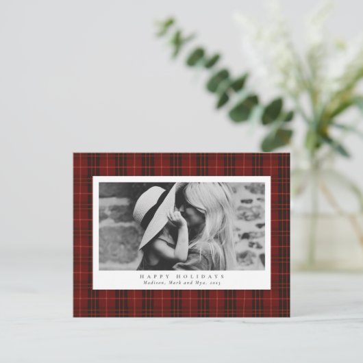 タータンチェック赤い格子模様の写真 シーズンポストカード (スタンド正面)