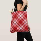 タータンチェック赤と白トートバッグ トートバッグ (クローズアップ)