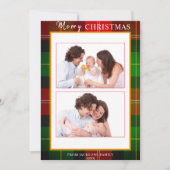 タータンチェック金ゴールドフレームメリークリスマス2写真 シーズンカード (正面)