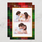 タータンチェック金ゴールドフレームメリークリスマス2写真 シーズンカード (正面/裏面)