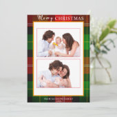 タータンチェック金ゴールドフレームメリークリスマス2写真 シーズンカード (スタンド正面)