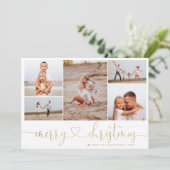 タータンチェック金ゴールドメリークリスマススクリプト5フォトコラージュ シーズンカード (スタンド正面)