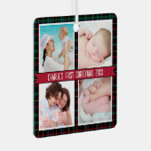 タータンチェック4フォトコラージュベビーの初めてのクリスマス メタルオーナメント (正面右)