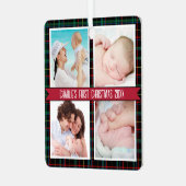 タータンチェック4フォトコラージュベビーの初めてのクリスマス メタルオーナメント (正面左)