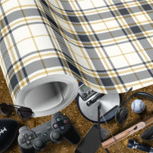 タータンチェック-アイボリーマスタード金ゴールドとグラファイト