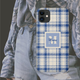 タータンチェック – ダークブルークリーム背景 – 電話ケース iPhone 11 ケース