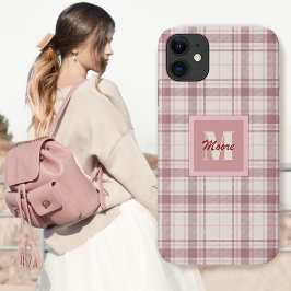 タータンチェック – ピンクの色相と白のセメント iPhone 11 ケース