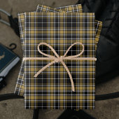 タータンチェック – ブラックカラメルゴールドオフホワイト ラッピングペーパーシート