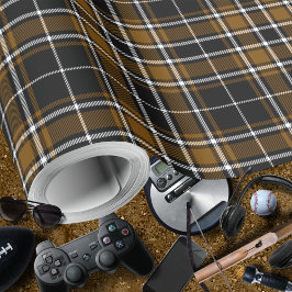 タータンチェック – ブラック深いハニーブラウンオフホワイト ラッピングペーパー