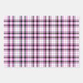 タータンチェック – ホワイト – ブラック – ホットピンク ラッピングペーパーシート (正面2)