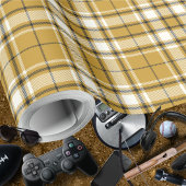 タータンチェック – マスタード金ゴールドアイボリーとグラファイト ラッピングペーパー