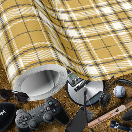 タータンチェック – マスタード金ゴールドアイボリーとグラファイト ラッピングペーパー