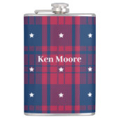 タータンチェック – 愛国的 – 赤い青の白い星ビニール フラスク (正面)