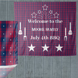 タータンチェック – 愛国的 – 赤青ホワイトスターズ タペストリー