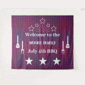 タータンチェック – 愛国的 – 赤青ホワイトスターズ タペストリー (正面(横))