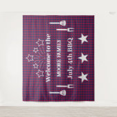 タータンチェック – 愛国的 – 赤青ホワイトスターズ タペストリー (正面)