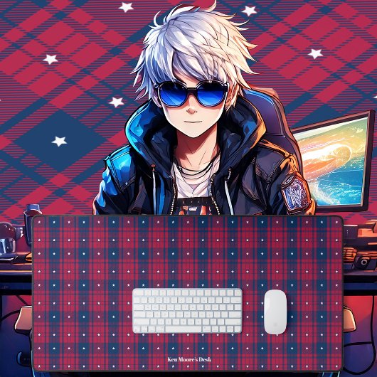 タータンチェック – 愛国的 – 赤青ホワイトスターズ デスクマット