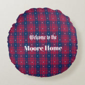 タータンチェック – 愛国的 – 赤青ホワイトスターズ ラウンドクッション (正面)