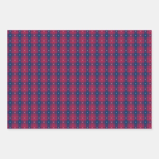 タータンチェック – 愛国的 – 赤青ホワイトスターズ ラッピングペーパーシート (正面2)