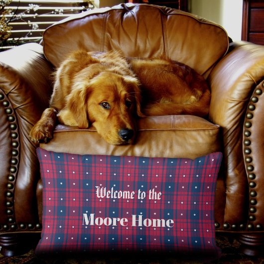 タータンチェック – 愛国的 – 赤青ホワイトスターズ ランバークッション