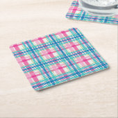 タータンチェック、格子縞パターン スクエアペーパーコースター (アングル)