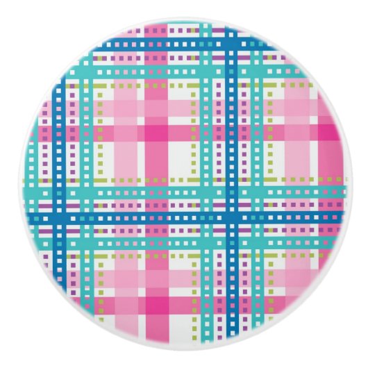 タータンチェック、格子縞パターン セラミックノブ (正面)