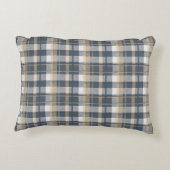 タータンチェック-海軍、砂、ナチュラルホワイト アクセントクッション (裏面)