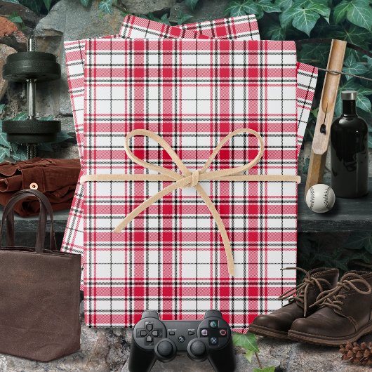 タータンチェック – 白 – 赤 – 黒 ラッピングペーパーシート