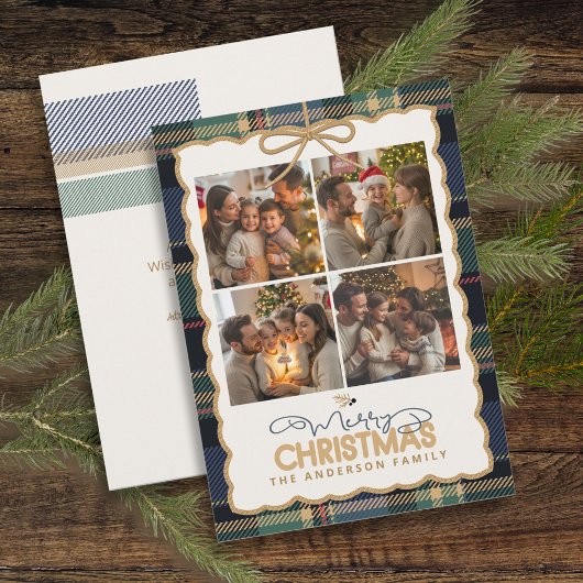 タータンボーダー　クリスマス　４枚　テンプレート　ID1141B シーズンカード