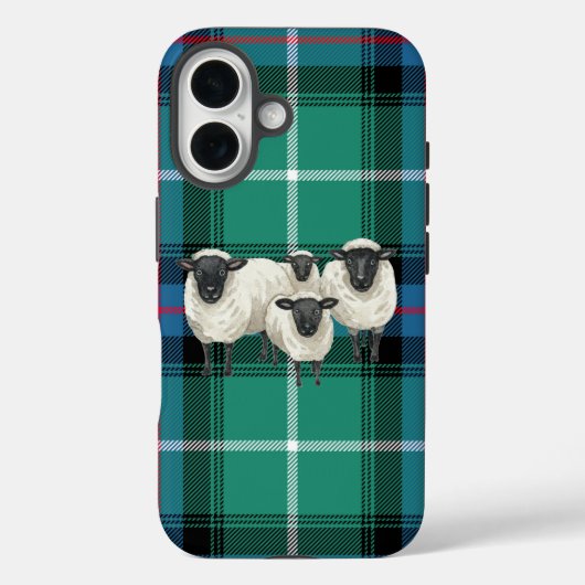 タータン柄の背景にスコットランドの羊の携帯カバー Case-Mate iPhoneケース (裏面)