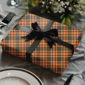 タータン・プレイド・ブラックオレンジ・チェックハロウィーンパターン ラッピングペーパー