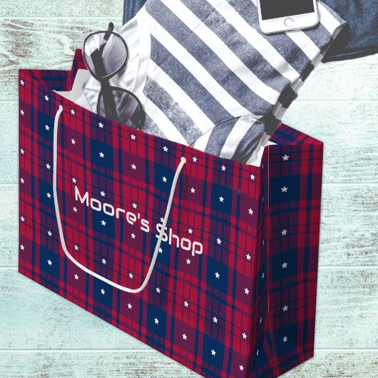 タータン - 愛国心 - 赤 青 白 星 ラージペーパーバッグ