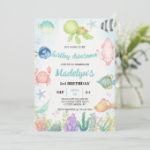 タートリー素晴らしウォーターカラーアンダーシー誕生日 招待状 (スタンド正面)