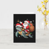 タートルおもしろいクリスマスサンタライディングウミガメXma カード (黄色い花)