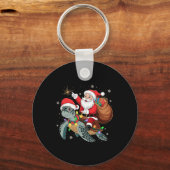 タートルおもしろいクリスマスサンタライディングウミガメXma キーホルダー (正面)