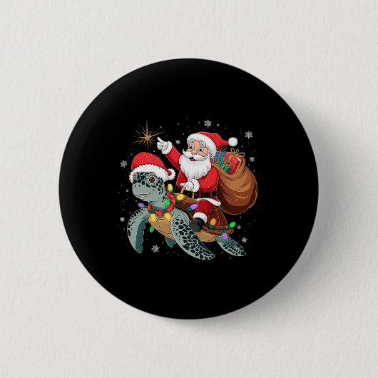 タートルおもしろいクリスマスサンタライディングウミガメXma 缶バッジ (正面)