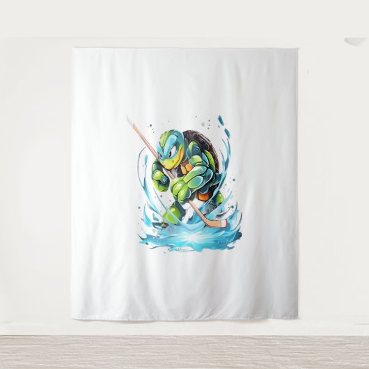 タートルアイスホッケープレイヤーホッケースティックゴアリー タペストリー (正面)