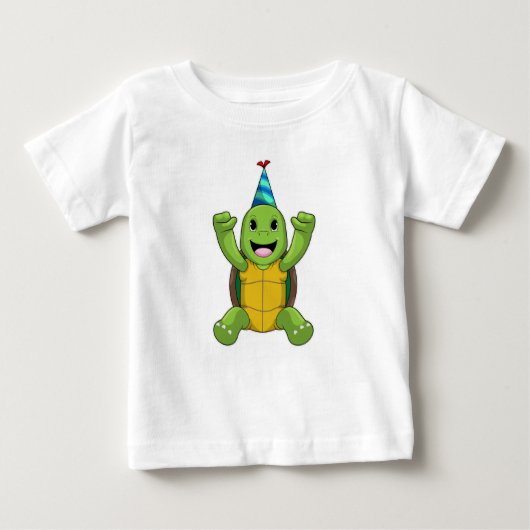 タートルアット誕生日とパーティー帽子 ベビーTシャツ (正面)