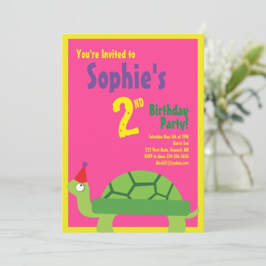 タートルアニマルキッズバースデーパーティ招待状 招待状 (スタンド正面)