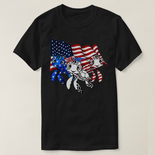タートルアメリカ国旗3匹のカメ恋人ギフトXma Tシャツ (デザイン正面)