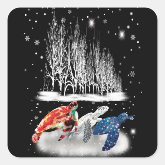 タートルアメリカTシャツスノーフレーククリスマス スクエアシール (正面)