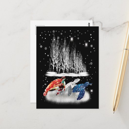 タートルアメリカTシャツスノーフレーククリスマス ポストカード (正面/裏面インサイチュ)