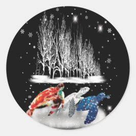 タートルアメリカTシャツスノーフレーククリスマス ラウンドシール